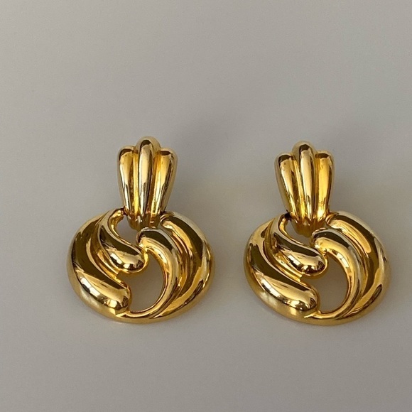 Earrings Gold Tone Drops Vintage - Picture 9 of 11